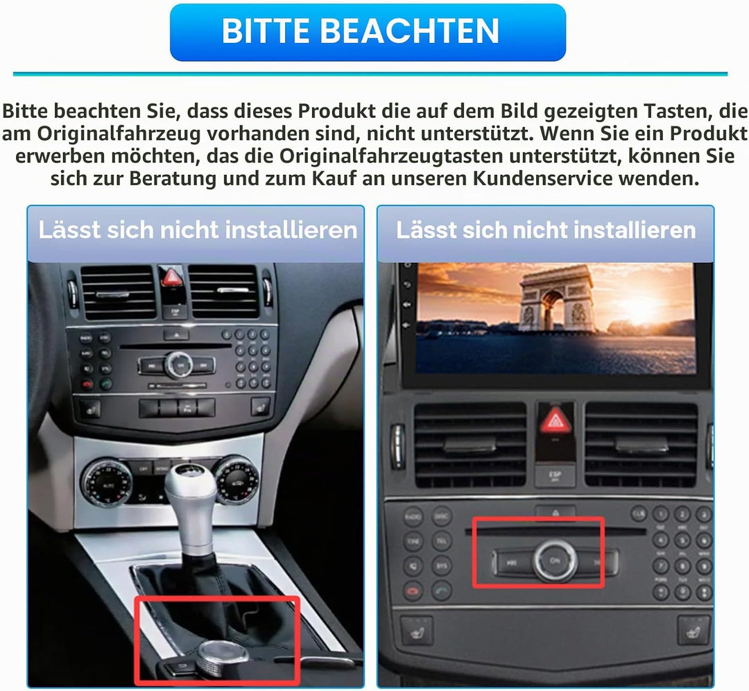 Hodozzy 8 Core Autoradio 4G+64G für Mercedes-Benz C-Klasse W204 S204 2007-2010 Android 9 Zoll IPS Bi