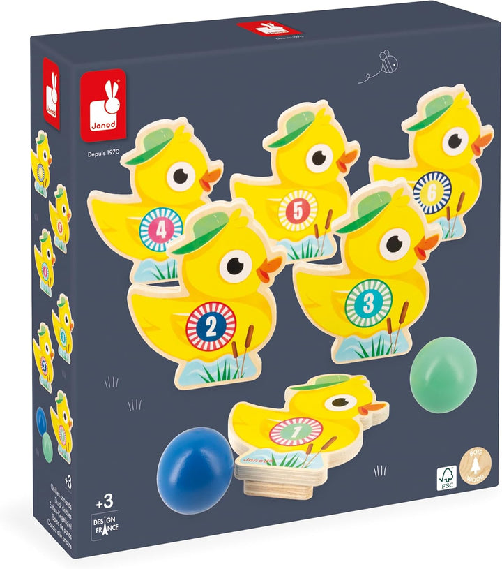 Janod - Kinder-Kegelspiel Applepop - Geschicklichkeitsspiel - 6 Enten-Kegel + 2 Kugeln - Spielzeug a