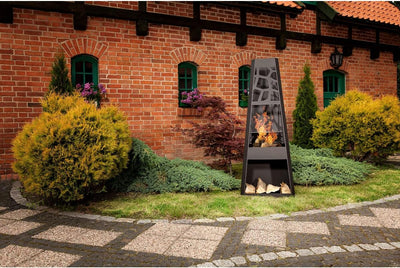 dobar® 35423 Design Metall Gartenkamin mit Grillrost | Terrassenofen auf Stahlblech inkl. Stauraum |