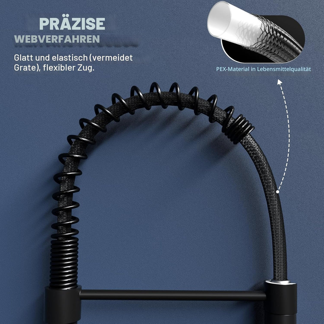 APPASO Wasserhahn Küche Schwarz, Hochdruck Küchenarmatur Schwarz mit Brause, Mischbatterie Küche mit
