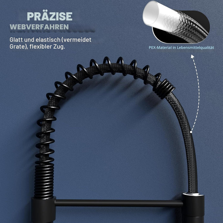APPASO Wasserhahn Küche Schwarz, Hochdruck Küchenarmatur Schwarz mit Brause, Mischbatterie Küche mit