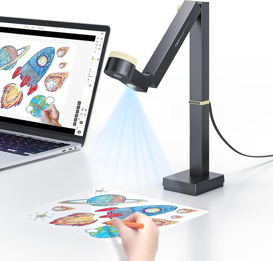 CZUR Fancy S Pro 4K USB-Dokumentenkamera & 12MP Webcam mit LED-Licht und Mikrofon, bis zu 60 fps, Au