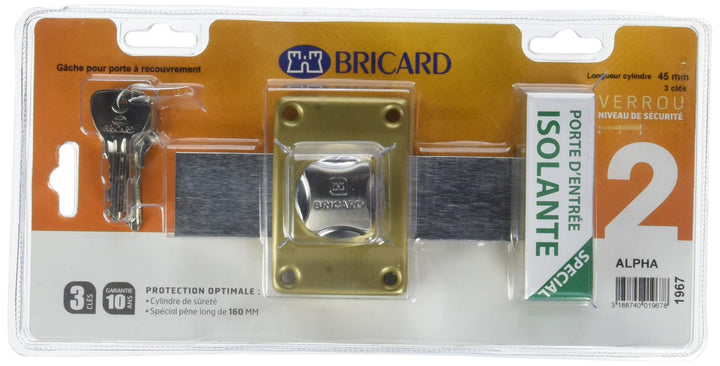 BRICARD 1967 Schloss Alpha mit Knopf Zylinder 45 mm Ø 22 Gold mit Knopf 45 mm ø 22 mm pêne long Gold