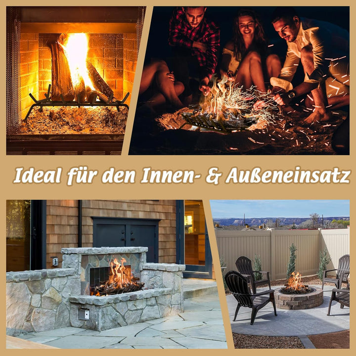 GOPLUS Kaminholzrost 46 cm, robuster Feuerrost aus Schmiedeeisen, Brennholzhalter mit 7 Metall Stang