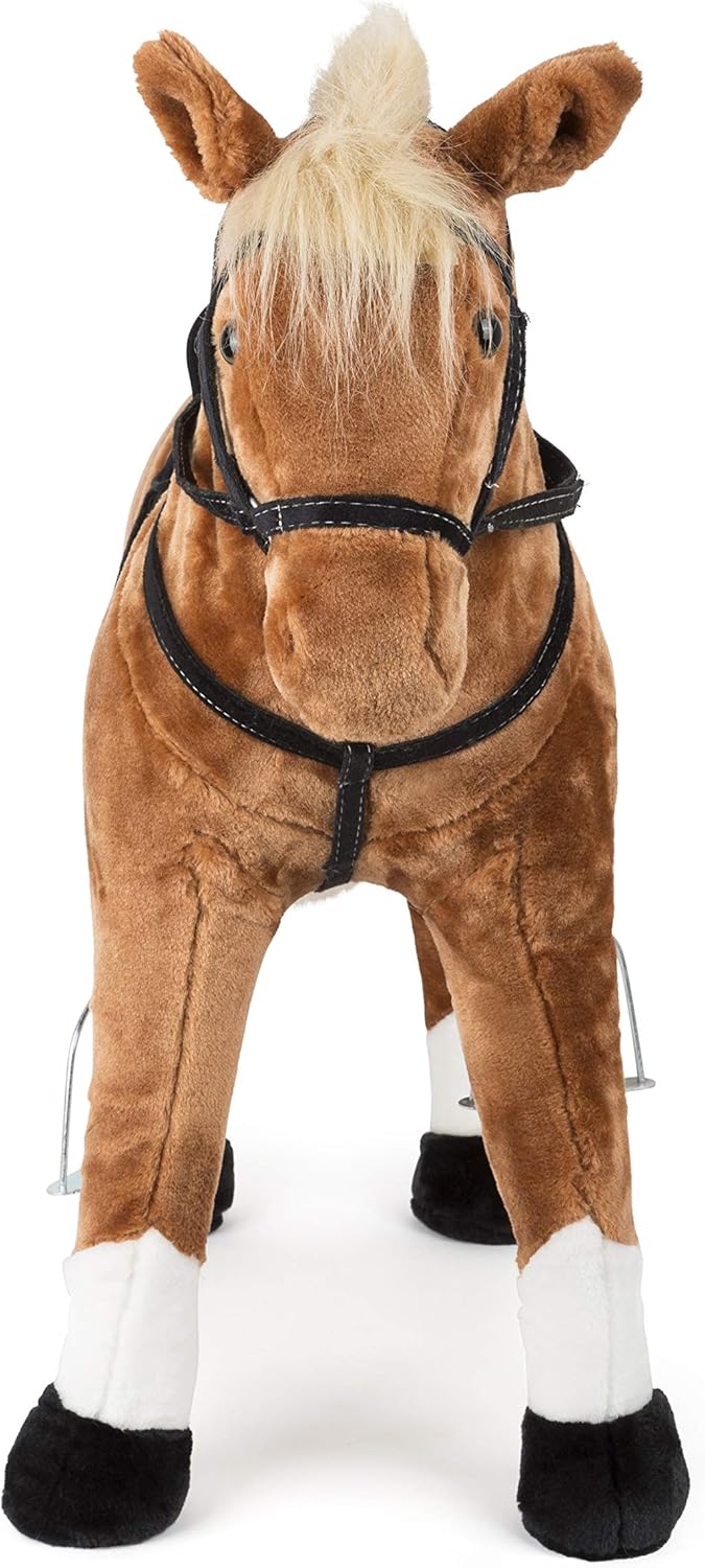 Small Foot 11177 Stehpferd mit Sound, braun, aus Holz, sicherer Sitz durch Steigbügel und Zügel, ab