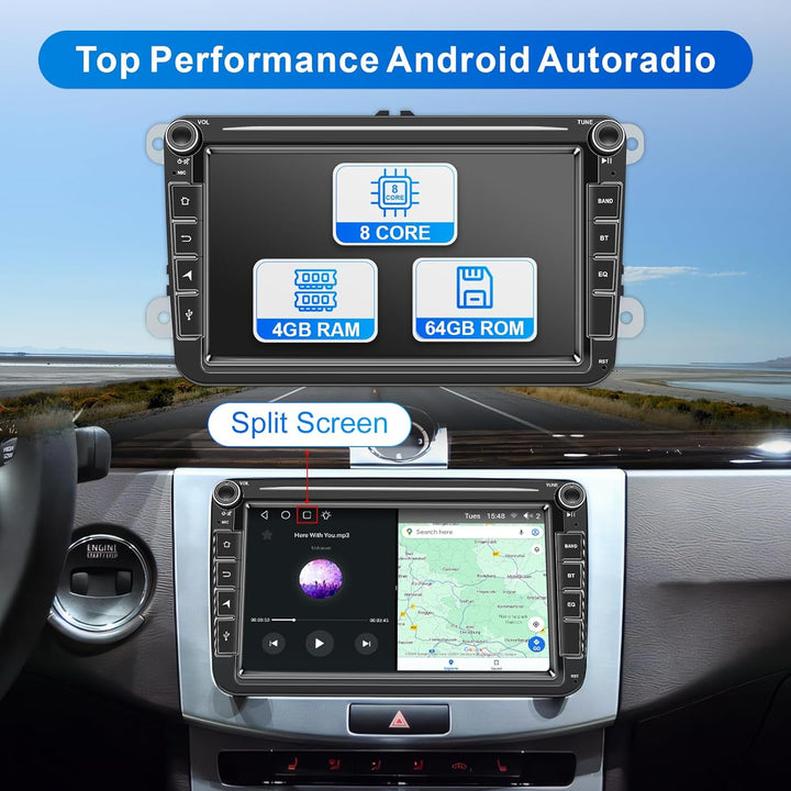 Android Autoradio mit Navi Bildschirm für VW Golf 5 6 Seat Passat Sharan Tiguan, Wireless Android Au