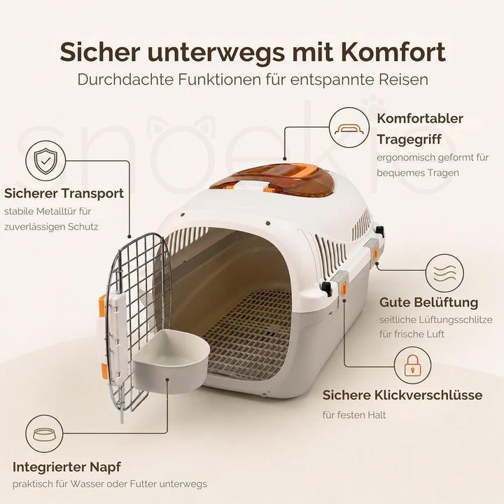 SNOEKIE Katzen Transportbox mit 2 Öffnungen, 49,5 x 32 x 32,6 cm, Haustierbox für Katzen &amp; kleine Hu