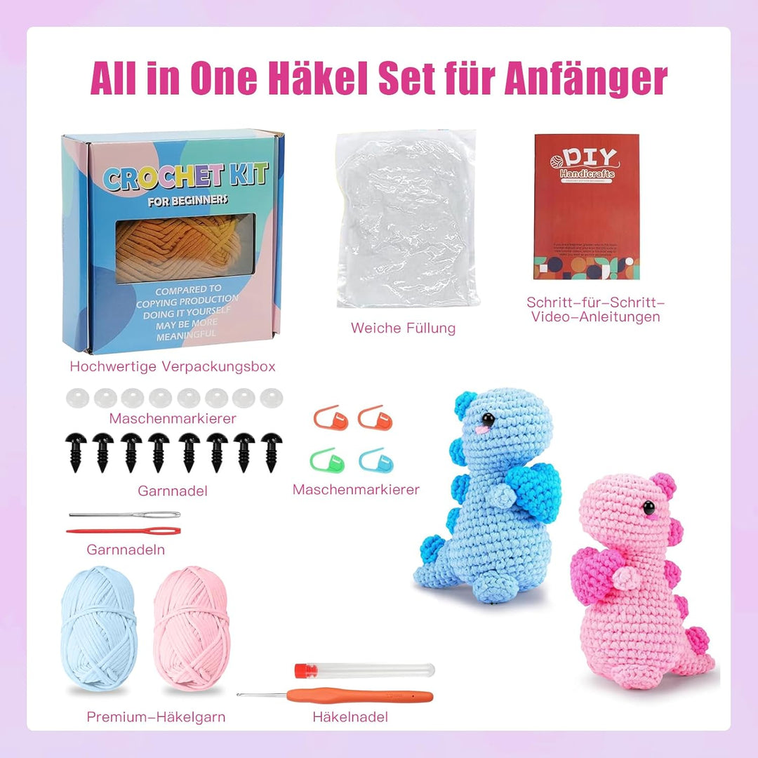 Jinfanshurich Häkelset für Anfänger, Komplettes Crochet Set mit Videoanleitung, Einfaches DIY Häkelt