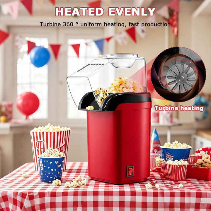 Popcornmaschine Heissluft, 1200w Mini Popcornmaschine mit Messbecher, Transparente Abdeckung Gesund&amp;