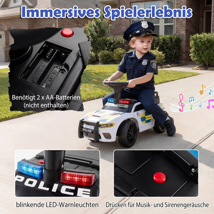 COSTWAY Rutschauto Polizei, Rutschfahrzeug mit blinkenden Lichtern, Musik & Sirene, Kinderauto mit S