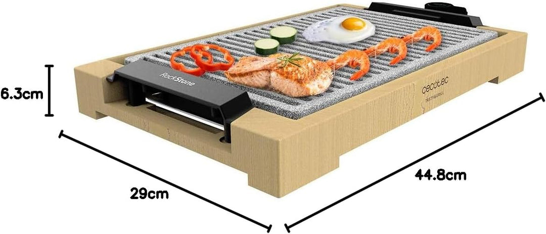 Cecotec Plancha de asar eléctrica Tasty&Grill 2000 Bamboo LineStone. Potencia 2000 W, Estructura Bam