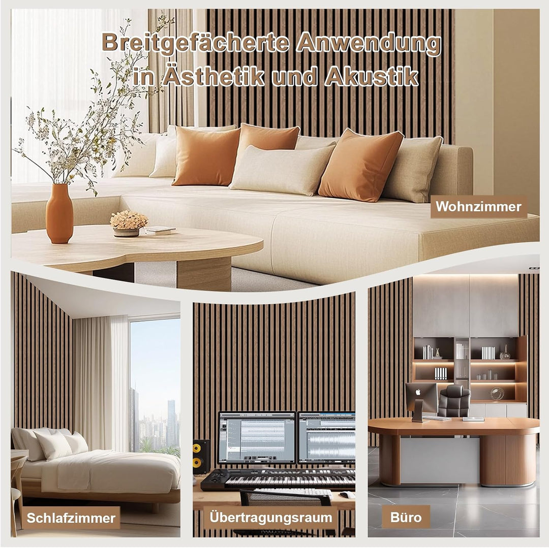 AKK-PANE Akustikpaneele Holz 240x60cm (4er-Set 5,76 m²), 3D Wandpaneele Holz, für Küche, Wohnzimmer,