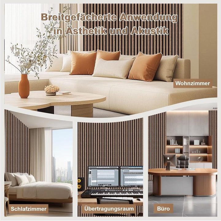 AKK-PANE Akustikpaneele Holz 240x60cm (4er-Set 5,76 m²), 3D Wandpaneele Holz, für Küche, Wohnzimmer,