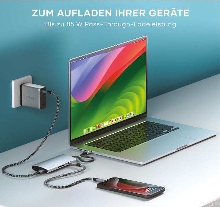 SATECHI 8-in-1 USB-C Hub V3 mit Ethernet, 85 W PD-Ladefunktion, 8K HDMI, 4 USB-C Portsmit 10 Gbit/s,