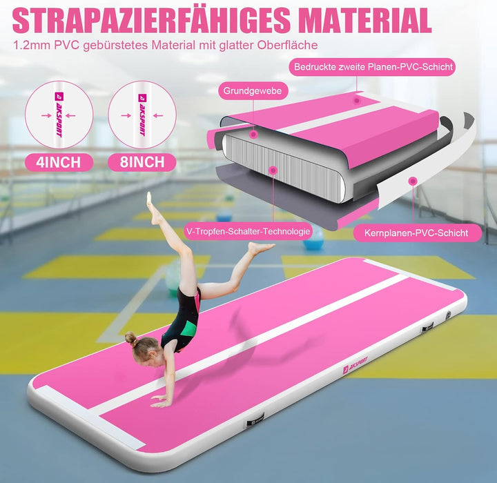 AKSPORT Air Matte Track Tumbling Matte,3/4/5/6m Aufblasbar Gymnastikmatte Turnmatte Tumbling Matten
