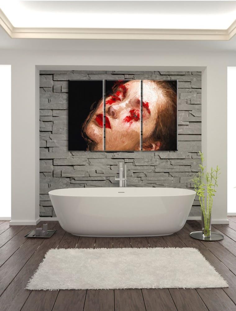 Frau mit roten Puder Pinsel Effekt 3-Teiler Leinwandbild 120x80 Bild auf Leinwand, riesige Bilder fe