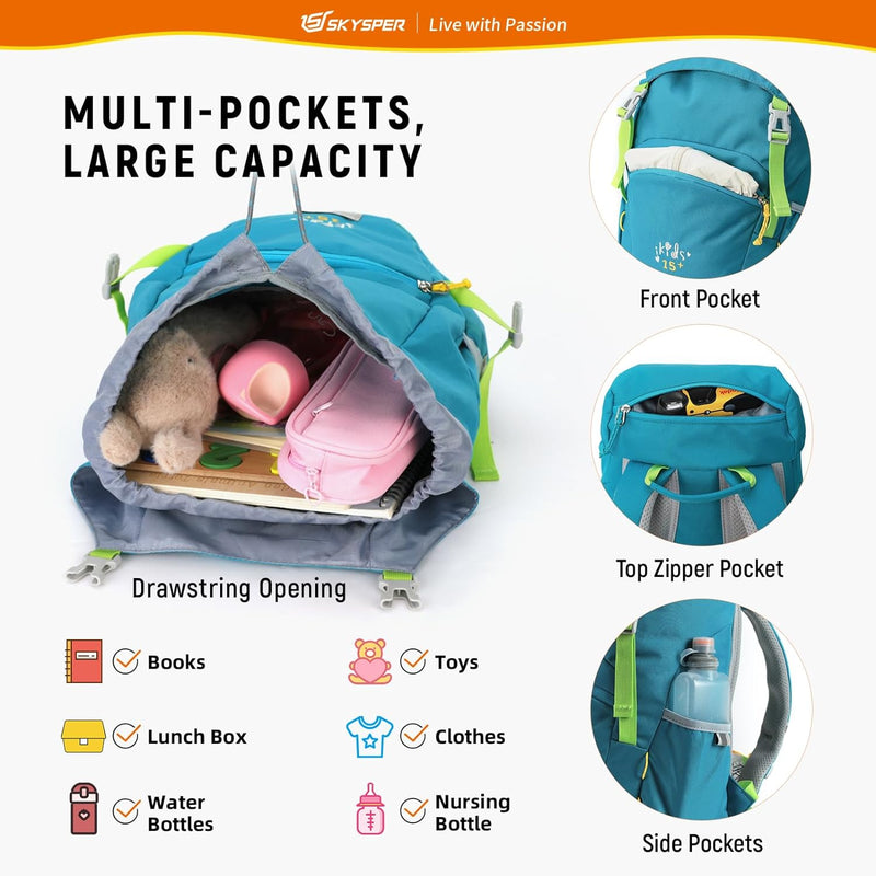 SKYSPER KIDS 15+ Kinderrucksack komfortabler Wanderrucksack Kinder für Jungen & Mädchen Cyan, Cyan