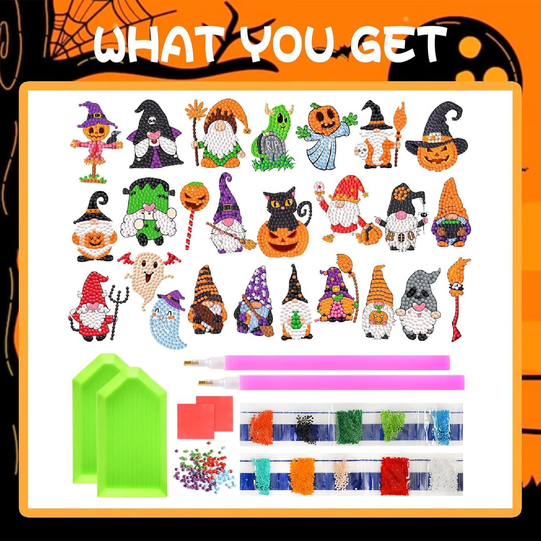 5D Diamond Painting Aufkleber, 25 Stücke Halloween Mosaik Kit für Kinder und Erwachsene Anfänger, DI