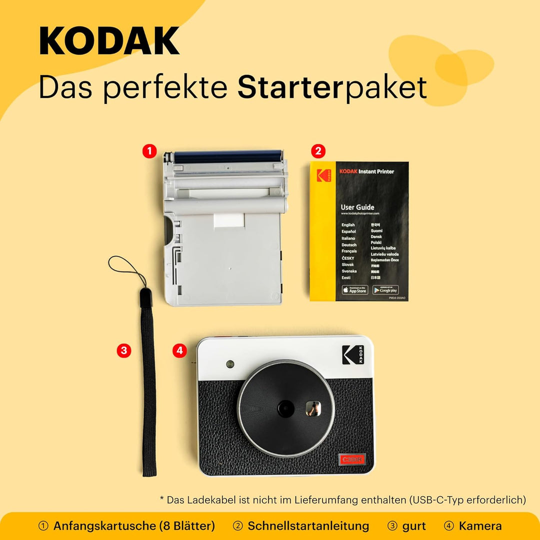 KODAK Mini Shot 3 Retro 4PASS 2-in-1 Sofortbildkamera und Fotodrucker (7,6x7,6cm) + 8 Blatts, Gelb M