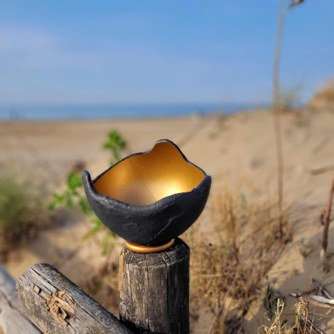 Lichtschale gold - M (20cm) - Beton schwarz - grau - Unikat handmade - Windlicht - Geburtstagsgesche