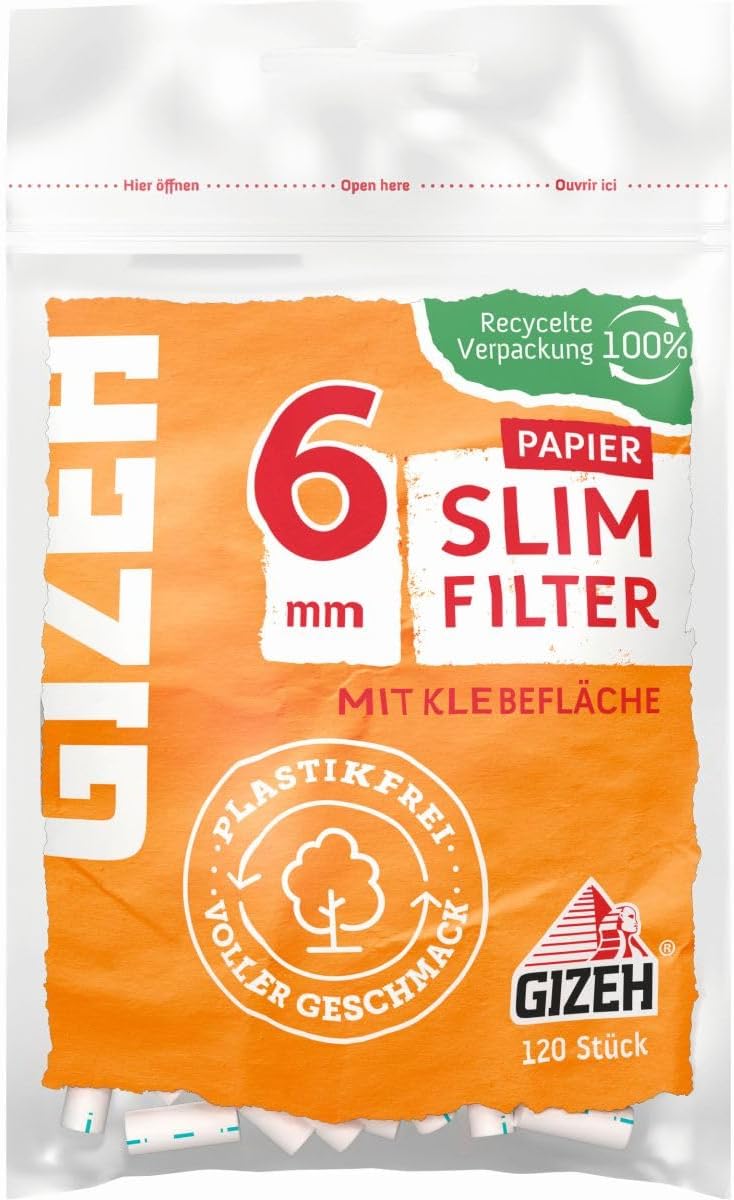 GIZEH Slim Filter - 6 mm Filter Durchmesser - 15 mm Länge - 20 Beutel a 120 Filter