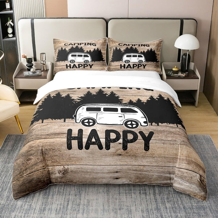 Kinder Wohnmobil Auto 100% Baumwolle Bettbezug 135x200,Glückliche Camping Tröster Abdeckung,Cartoon