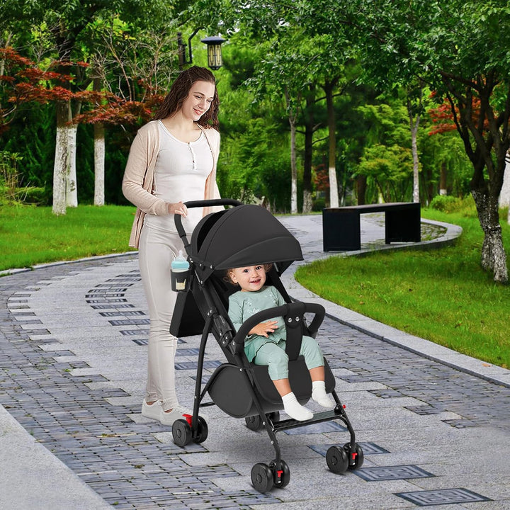 Kinderwagen Buggy Liegefunktion, Leichter 4-Rad Buggy ab 0–4 Jahre, Verstellbare Rückenlehne, Klein