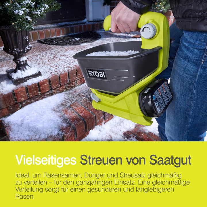 RYOBI 18 V ONE+ Akku-Universalstreuer OSS1800 (4 Liter Tank, Streubreite einstellbar (2,5 bis 3,5 m)