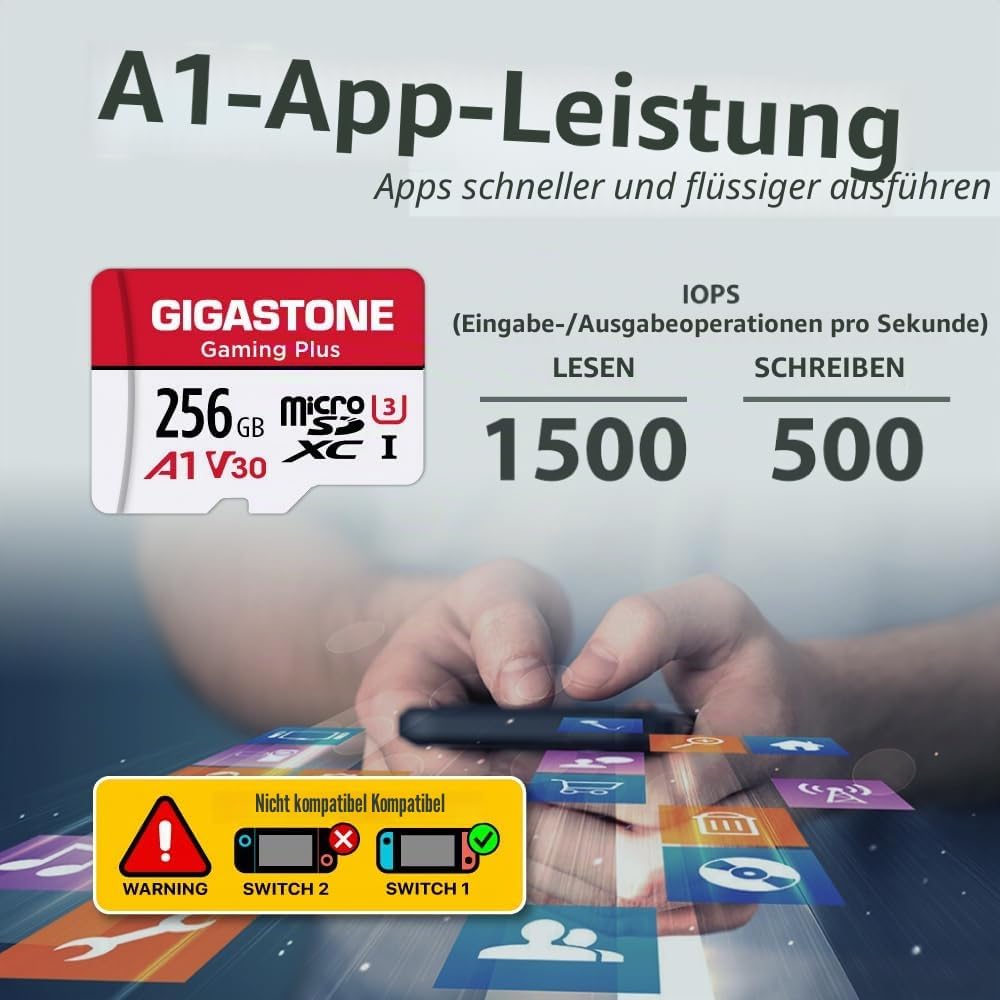 Gigastone 256GB Micro SDXC-Speicherkarte, Gaming Plus Serie, Lesegeschwindigkeit bis zu 100 MB/s, ko