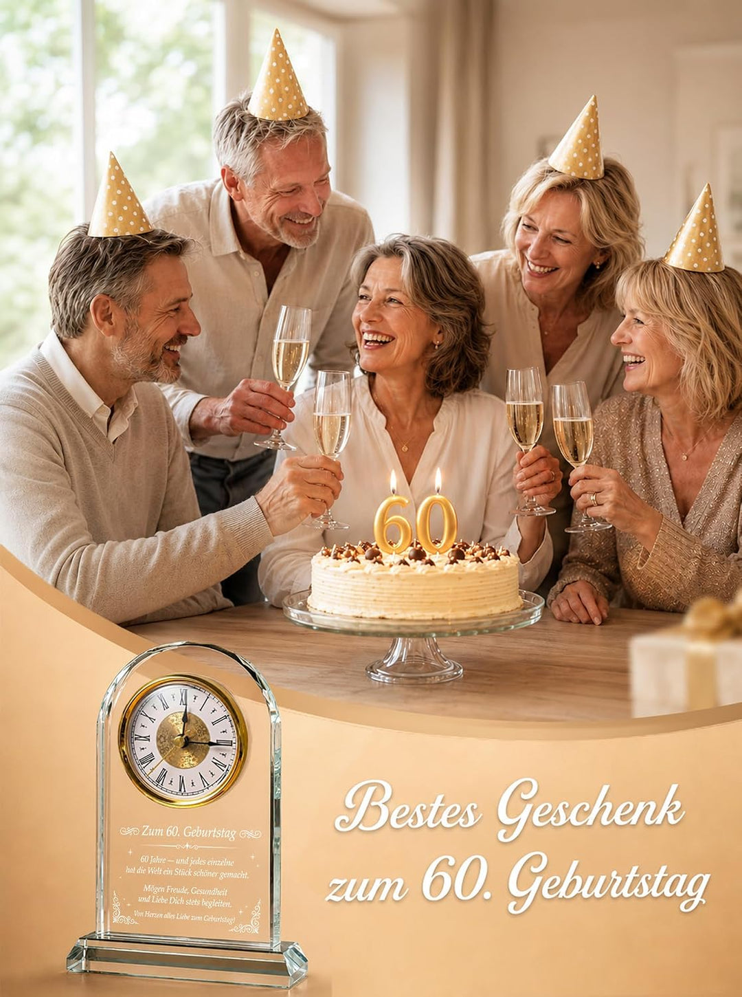 Geschenk 60. Geburtstag Frau &amp; Mann - Glas Tischuhr mit Gravur | Jahrgang 1966, Mutter Vater Oma Opa