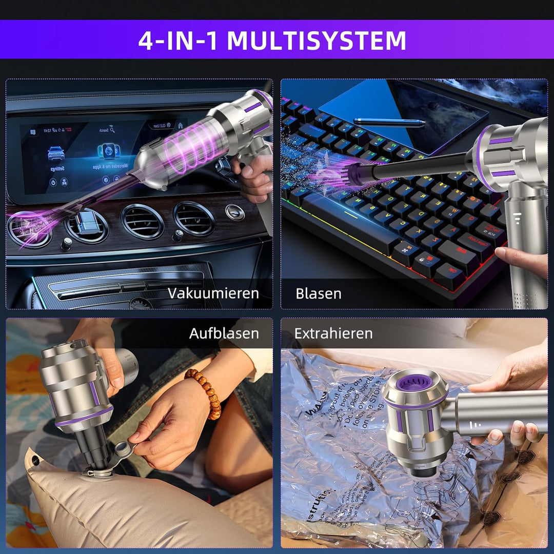 Handstaubsauger Akku, 25000Pa Akku Handstaubsauger Kabellos mit 1-Knopf-Selbstentleerung, 4-in-1 Aut