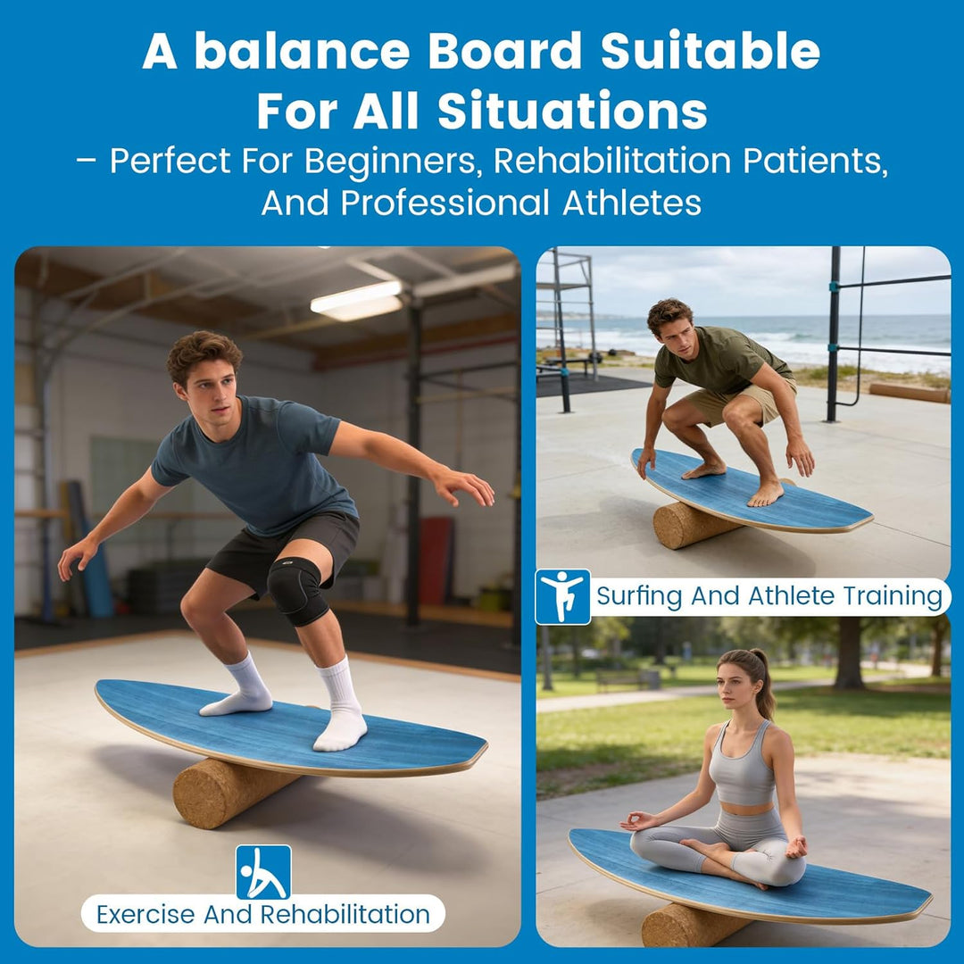 Surfin Balance Board, Balance Board Holz mit Rolle, Halbkugel und Balance Ball, Indoor Surfboard und