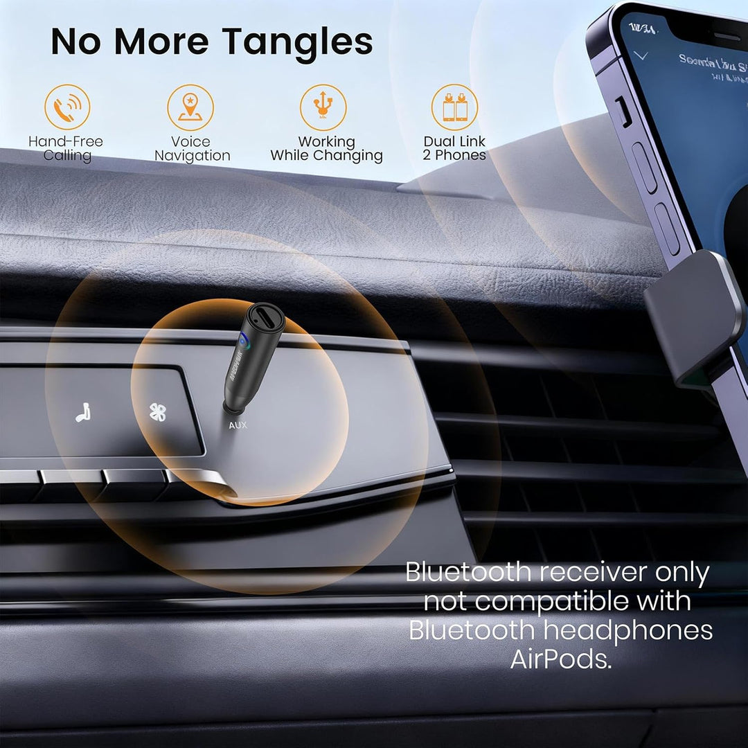 3.5mm Bluetooth Aux Adapter für Das Auto - Maedhawk Stilvoller Bluetooth 5.0 Empfänger mit Noise Can