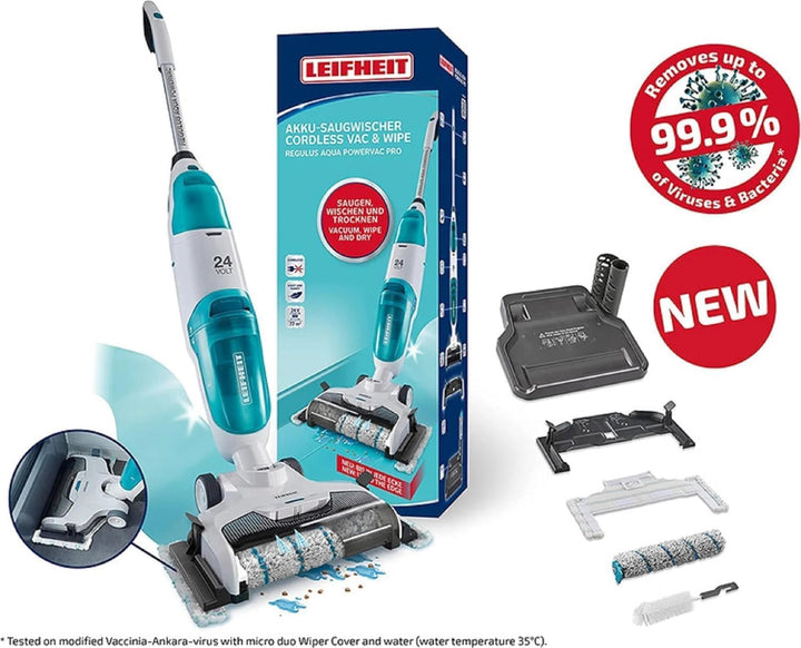 Leifheit Set Akku Saugwischer Regulus Aqua PowerVac inkl. zwei Ersatzrollen, saugen und wischen, Nas