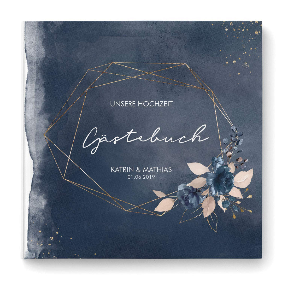DeinWeddingshop Gästebuch Hochzeit - personalisiert - Hochzeitsgästebuch, Hardcover 21x21 cm (Inhalt