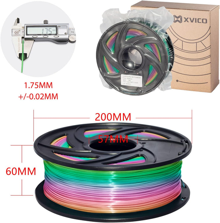 3D Filament Silk PLA 1kg 1.75mm Silk Regenbogen 3D Drucker Printing Filament Multicolor 1kg Spule (2