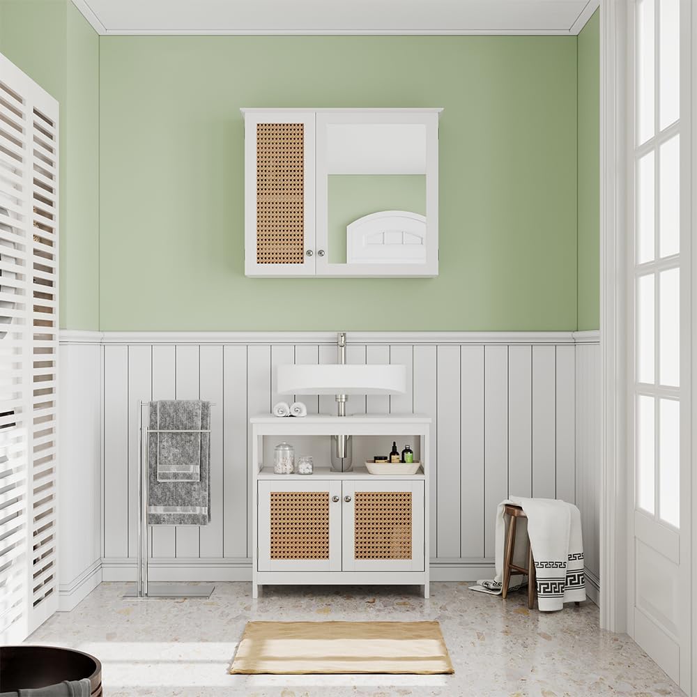 Vicco Waschbeckenunterschrank Rosario, Weiss, 60 x 60 cm mit 2 Türen und offenem Fach Waschtischunte