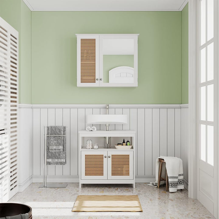 Vicco Waschbeckenunterschrank Rosario, Weiss, 60 x 60 cm mit 2 Türen und offenem Fach Waschtischunte