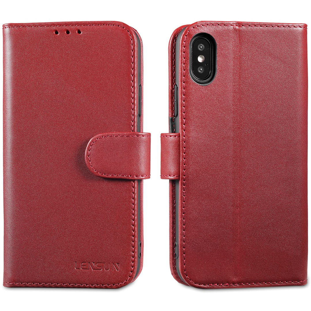LENSUN Echtleder Hülle für iPhone XS, iPhone X Handyhülle [Echtes Leder][Magnetverschluss][RFID Schu