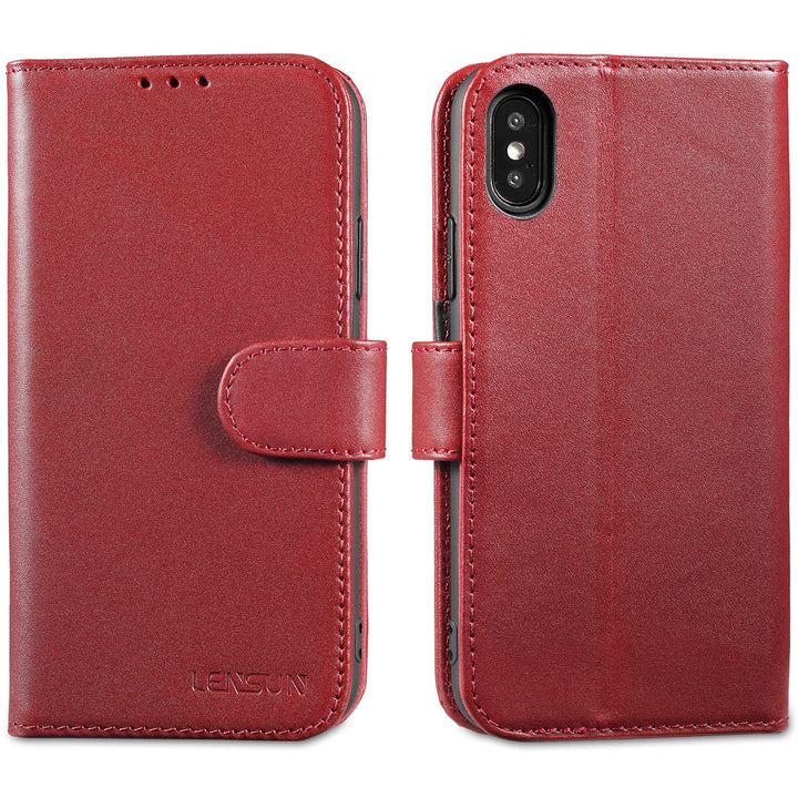 LENSUN Echtleder Hülle für iPhone XS, iPhone X Handyhülle [Echtes Leder][Magnetverschluss][RFID Schu