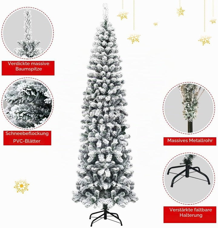 RELAX4LIFE Weisser Bleistift-Weihnachtsbaum 135/180/225 cm, Schneebedeckter Tannenbaum mit Metallstä