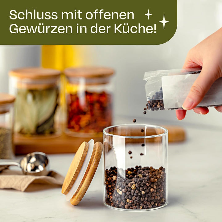 Praknu Gewürzbehälter 8er Set 250ml mit Etiketten und Stift zum Beschriften - Luftdicht - Spülmaschi