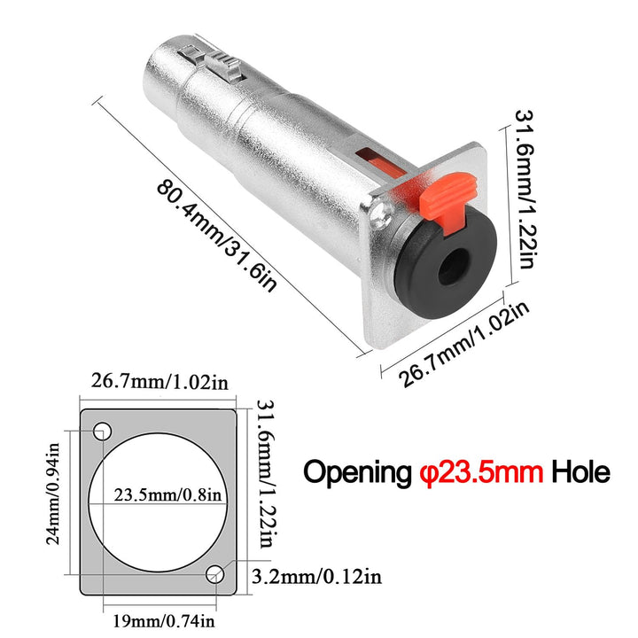 QIANRENON 6,35mm auf XLR Panel Montage Adapter Verriegelung TRS 6,35mm Buchse auf XLR Buchse Mono Mo