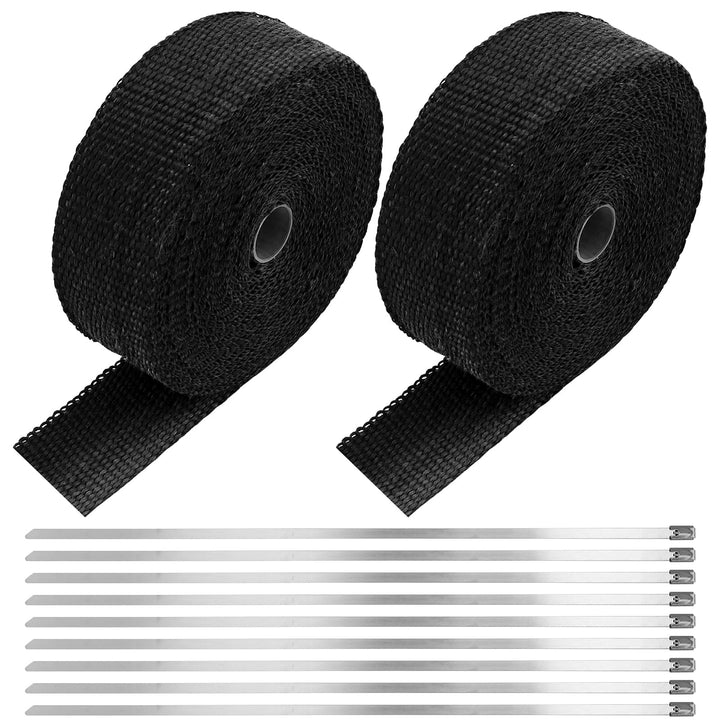 2 Stück Hitzeschutzband Schwarz 15m x 50mm, Basaltfaser Auspuff Hitzeschutzband Motorrad mit 20 Edel
