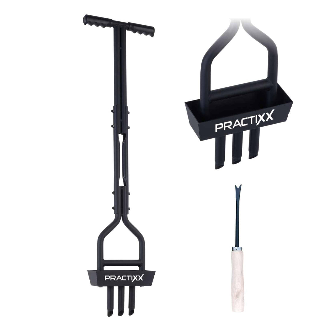 Practixx Rasen Aerifizierer PX-RL10 Hand Rasenlüfter mit Auffangbehälter schwarz - 20cm Arbeitsbreit