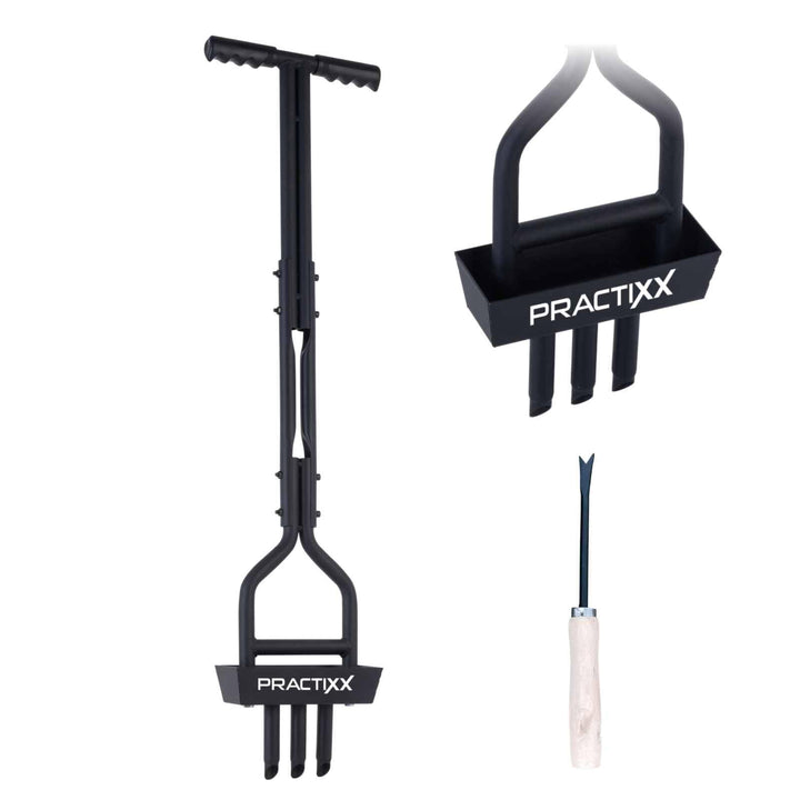 Practixx Rasen Aerifizierer PX-RL10 Hand Rasenlüfter mit Auffangbehälter schwarz - 20cm Arbeitsbreit