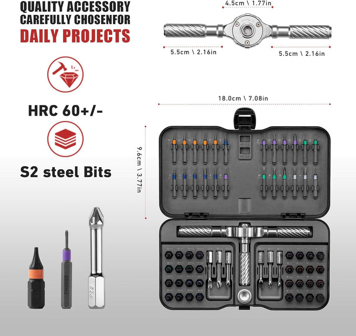 Ratschen Schraubendreher Set, 66 in 1 Magnetisch Schraubendreher Set, S2-Stahlbits, DIY-Kombinations