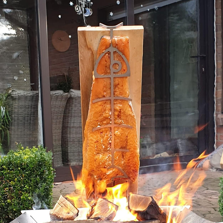Fire World - Flammlachsbretter - 2er Set Flammlachsbrett - Flammlachsbretter mit Halterung aus Edels