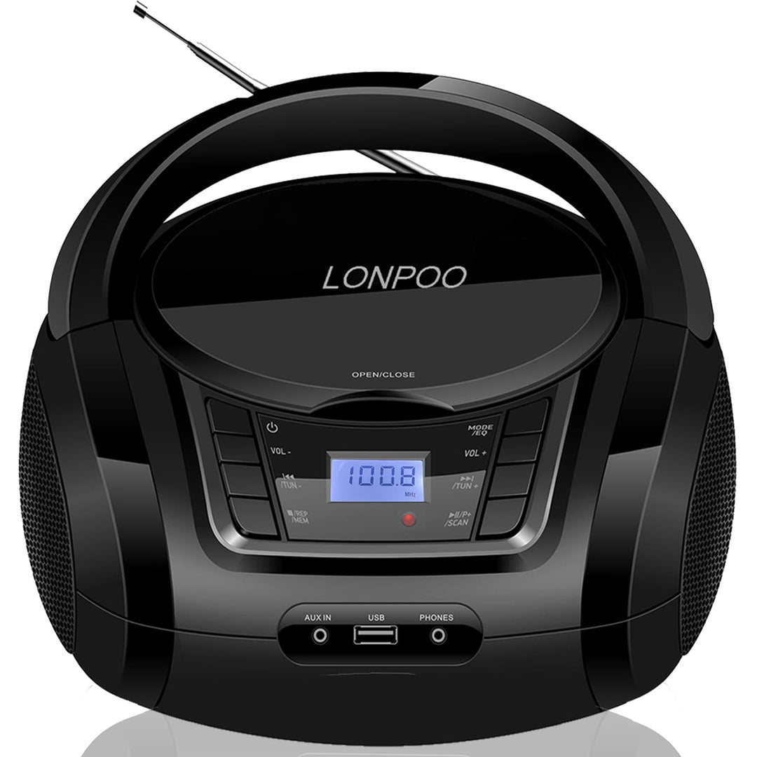 Tragbarer CD-Player Boombox mit FM-Radio/Bluetooth/USB/AUX-Eingang | 3,5 mm MIC & Kopfhöreranschluss