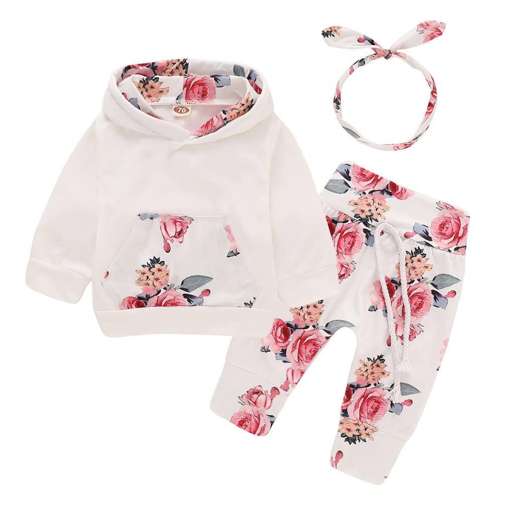 Baby Mädchen Outfit 2 Stücke Set Gestreifte Blumen Hoodies mit Tasche Top + Lange Hosen Sweatshirt O
